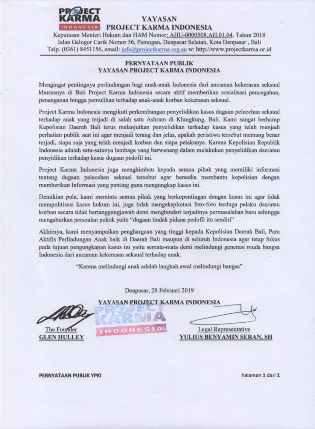 Child Protection Commitment — Project Karma Indonesia